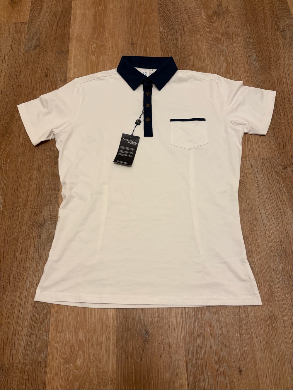 State and Liberty NWT Men’s L White Performance Polo Navy Collar